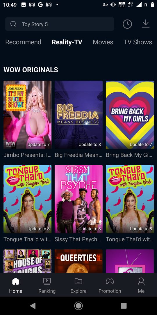 FreeCine Reality TV library in FreeCine APK latest version